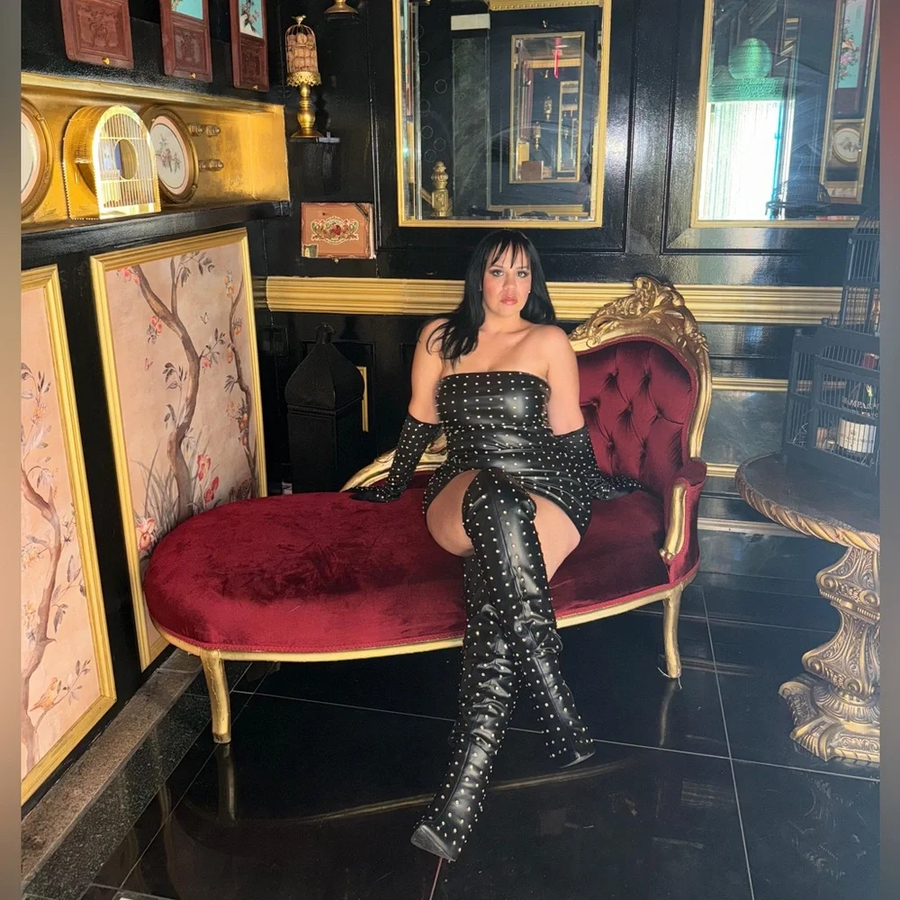 Fashion Nova Black Studded Over-the-Knee Boots - Picture 7 of 7